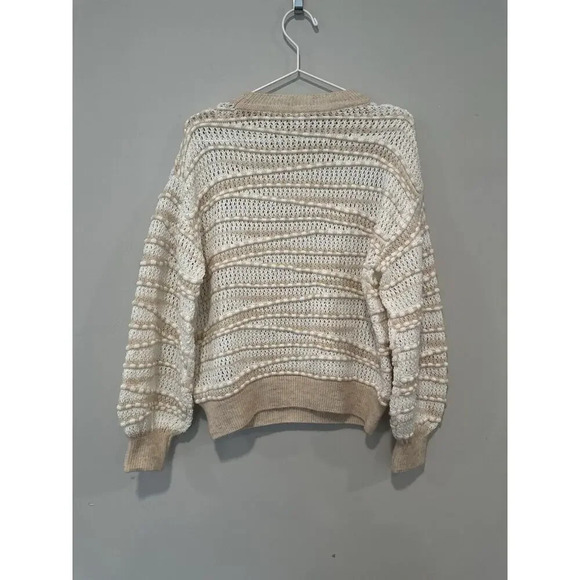 Womens Fall Sweater Anthropologie Pullover Open-Stitch Ivory Neutral XS New 1399 - Picture 8 of 10
